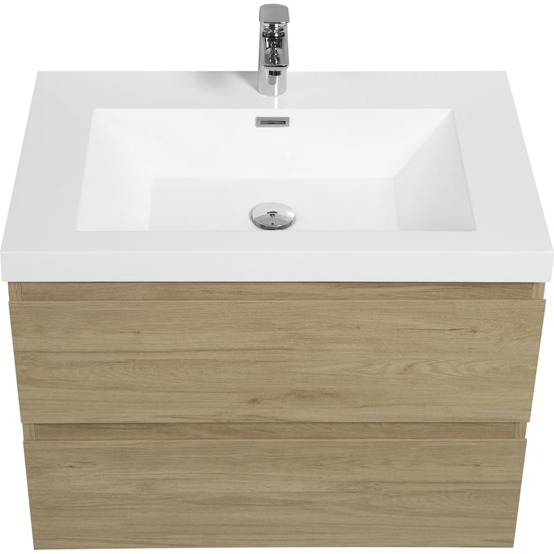 30" Modern Floating Bathroom Vanity with Glossy Resin Sink, Wall-Mounted Bathroom Cabinet with Soft Close Drawers