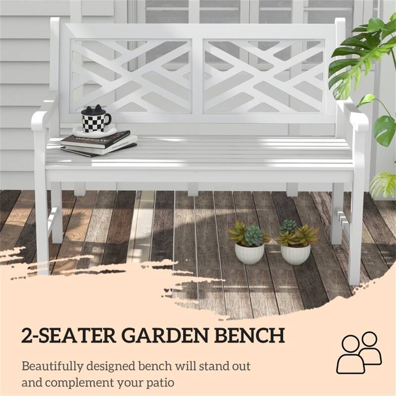 Poplar Wood Garden Bench with Slatted Seat and Back for Patio or Outdoor Use - 46" W x 23.25" D x 35.5" H