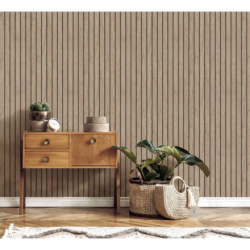 Fine Decor Manolo Light Brown Wooden Slat Wallpaper
