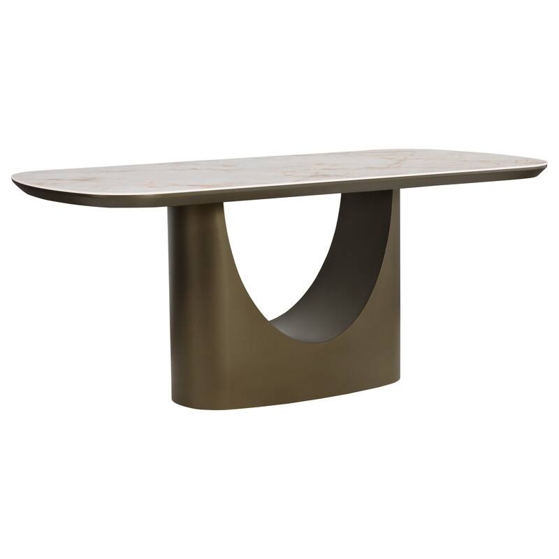 Spruce & Spring Modern Ceramic Top Dining Table with Sculptural Metal Base