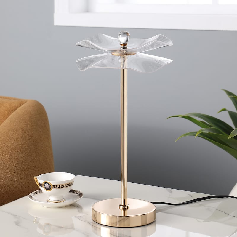 Led Acrylic Copper Gold Luminaire Table Lamp for Living Room, Nightstand Bedside Table Lamp for Bedroom, LED Lamp