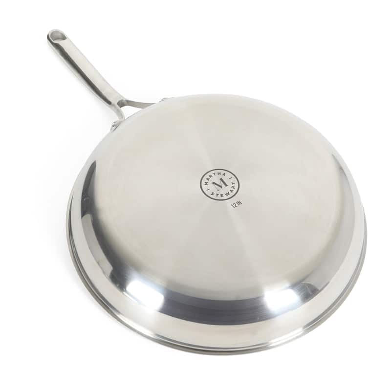 Martha Stewart Badgley Hybrid Nonstick 12 Inch TriPly Stainless Steel Large Fry Pan With Lid & Stay Cool Handle