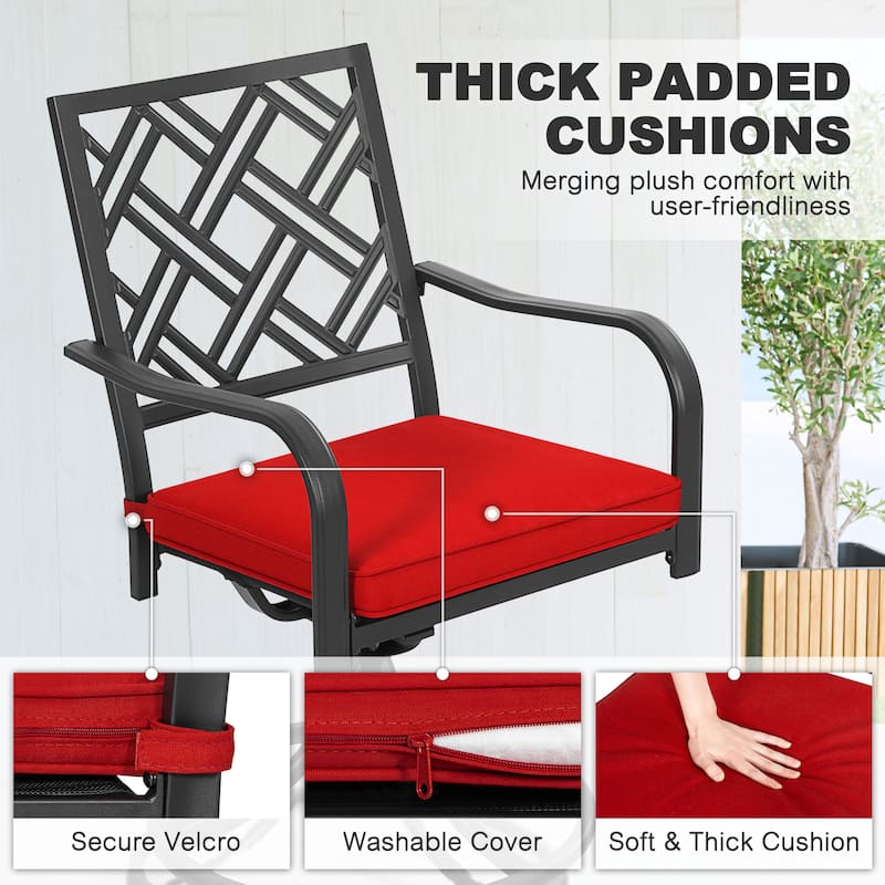 7PCS Metal Patio Dining Set with Umbrella Hole, Swivel Chairs with Cushions