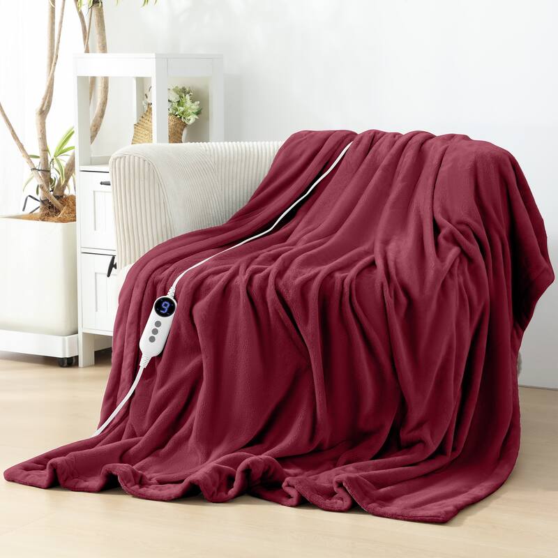 Reversible Flannel Electric Blanket, Heated Throw, Temperature and Timing Functions of a Controller
