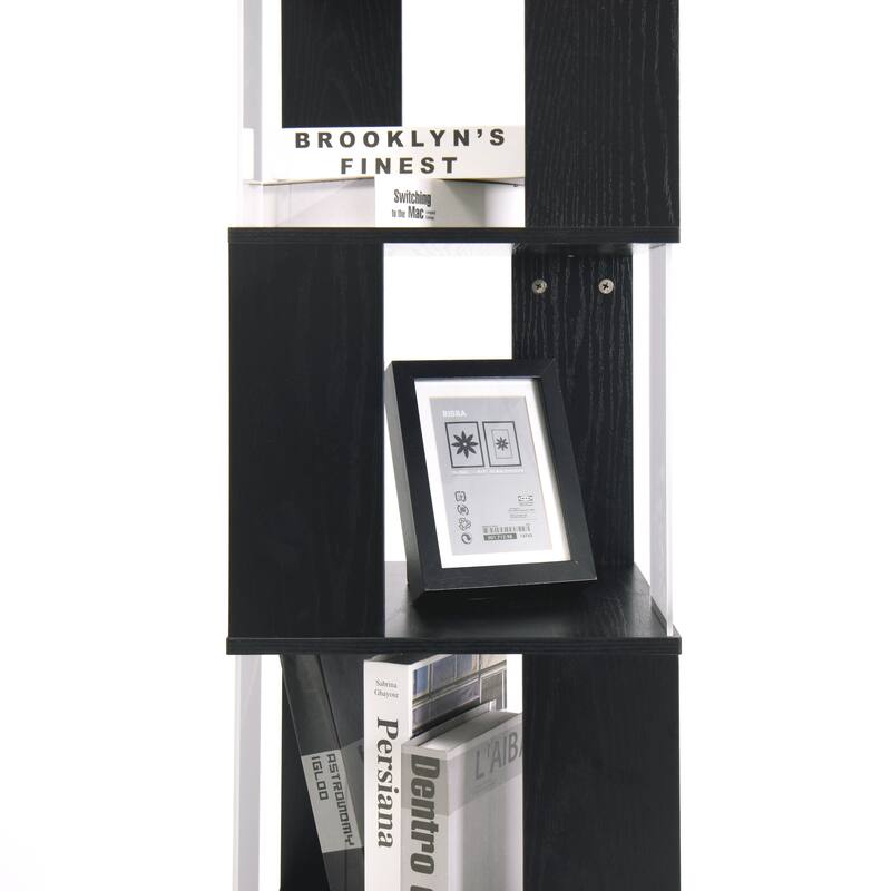 6 tier Rotating Bookshelf, Floor Rack Simple Bookcase with Acrylic plate Bookshelf with anti-toppling base