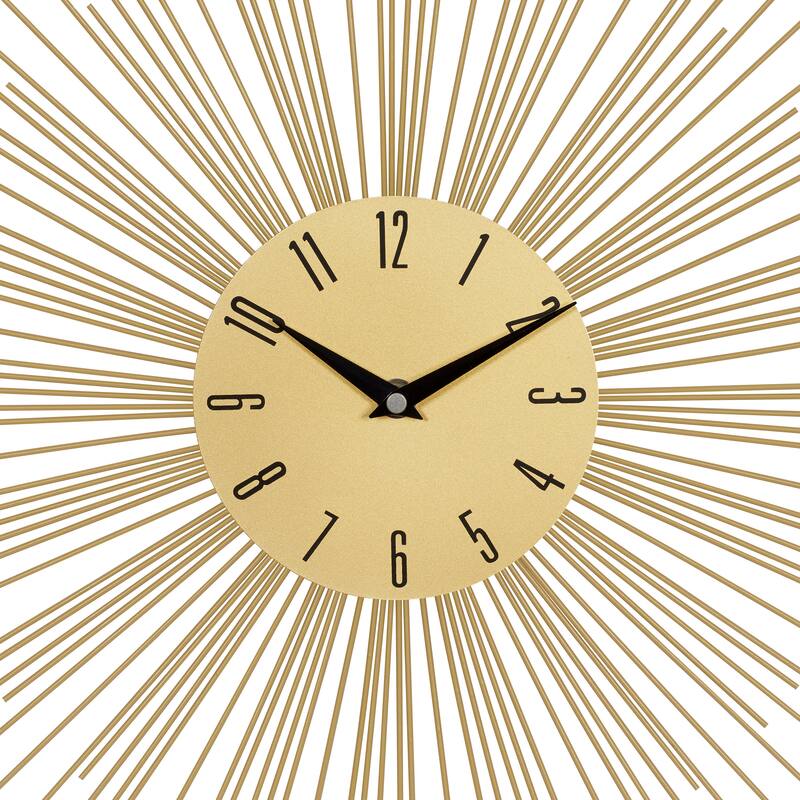 Gold Metal Starburst Decorative Wall Clock with Black Accents