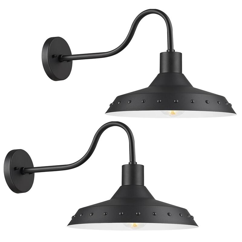 Gooseneck Barn Light, Exterior Wall Sconce(Set of 2) - Black