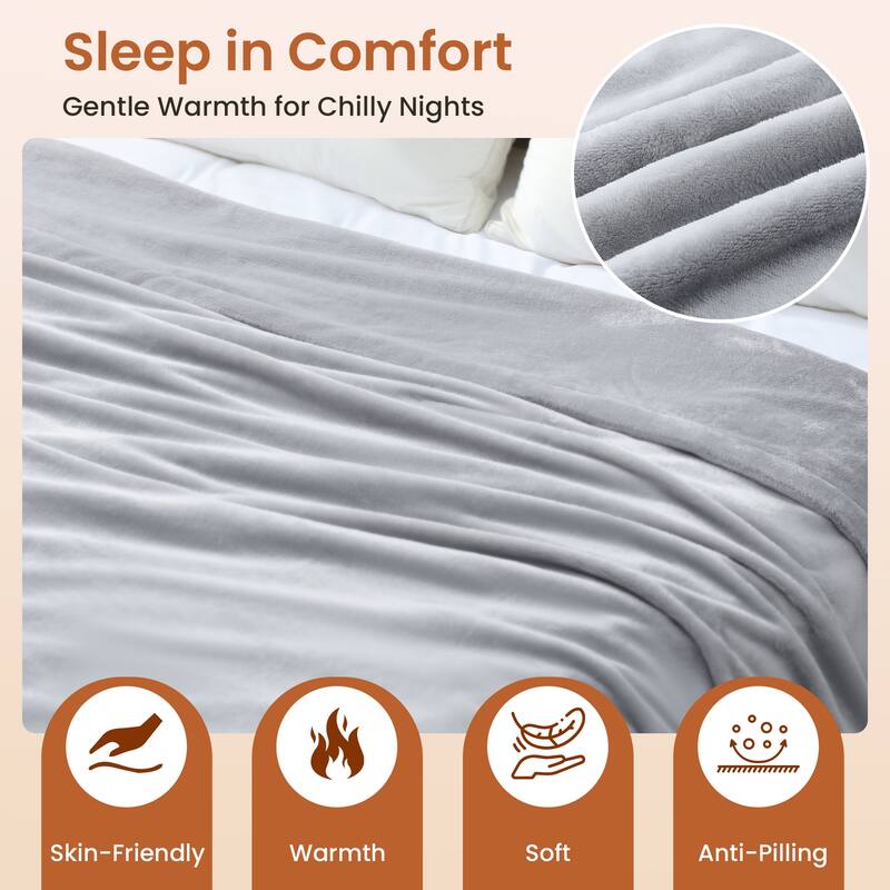 Reversible Flannel Electric Blanket, Heated Throw, Temperature and Timing Functions of a Controller