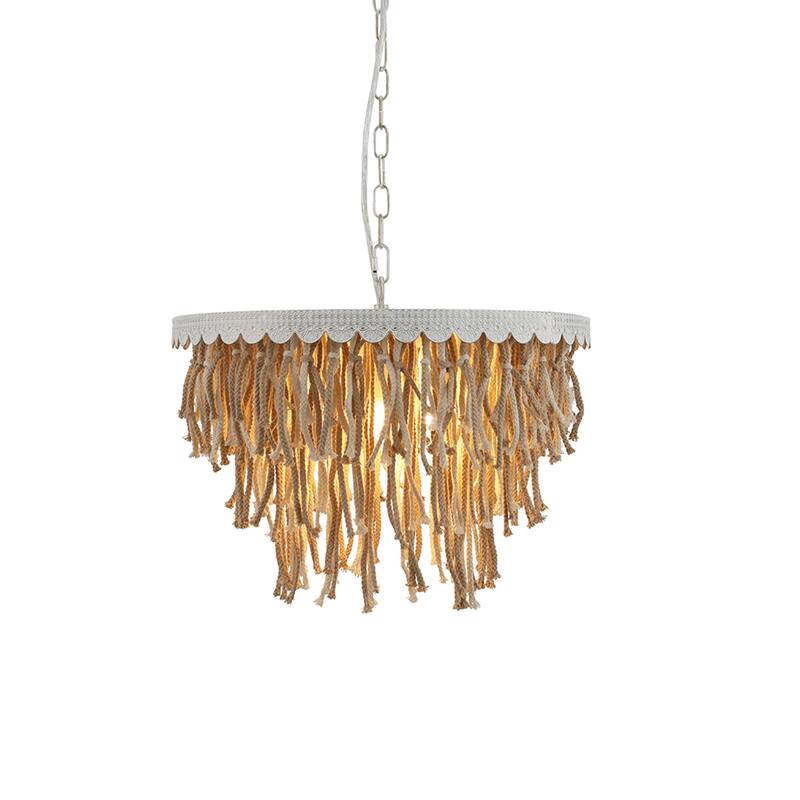 5-Light Chandelier Round Tassel Pendant Light Fixture for Bedroom with White Finsih - N/A