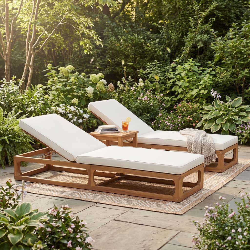Christopher Knight Home - Patio Acacia Wood Chaise Lounge with Adjustable Backrest and Waterproof Cushion