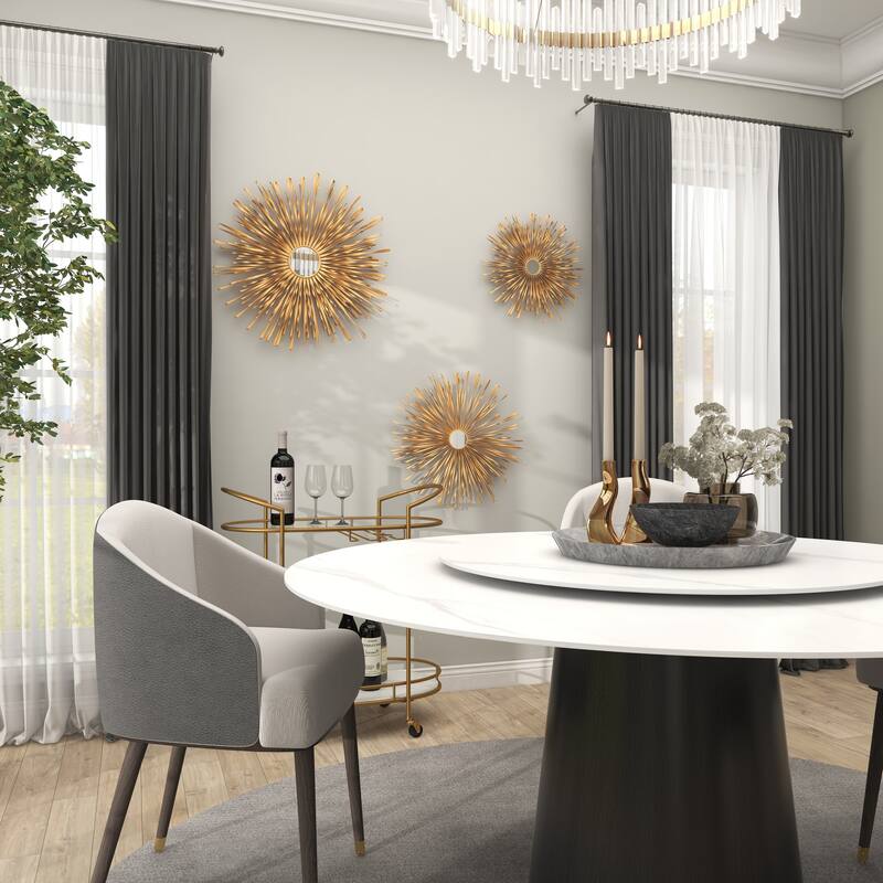 Metal 3D Looped Sunburst Wall Decor with Mirrored Center (Set of 3) - Silver or Gold