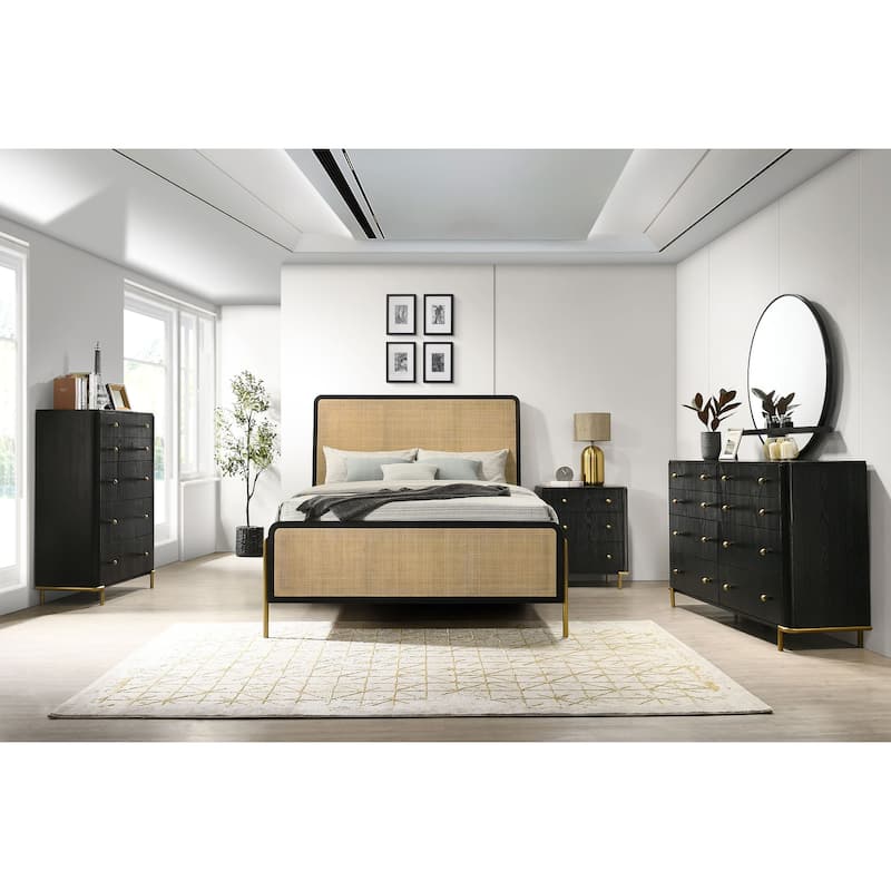 Arini Coastal 5-piece Bedroom Set with Panel Bed Frame - Black / Natural - Eastern King