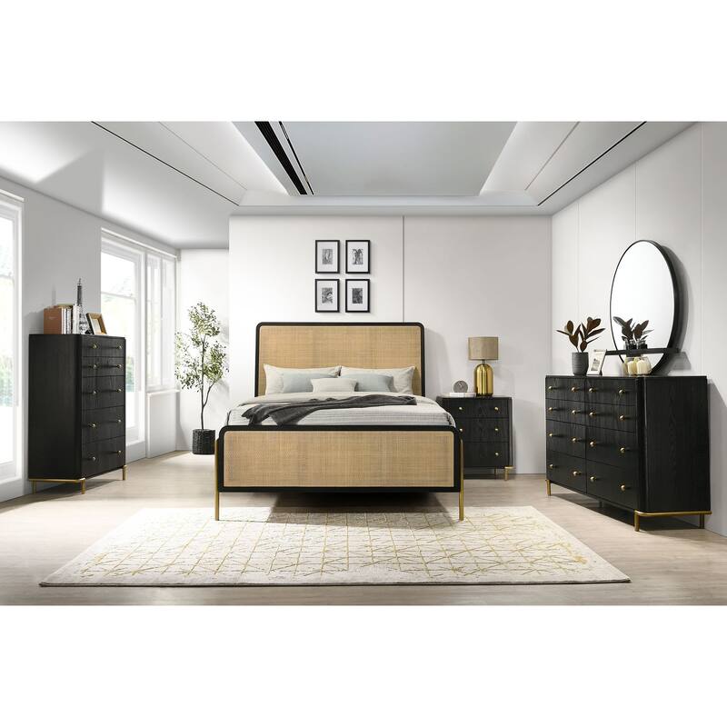 Arini California King Bedroom Set Sand Wash - Natural/Black - 5 Piece