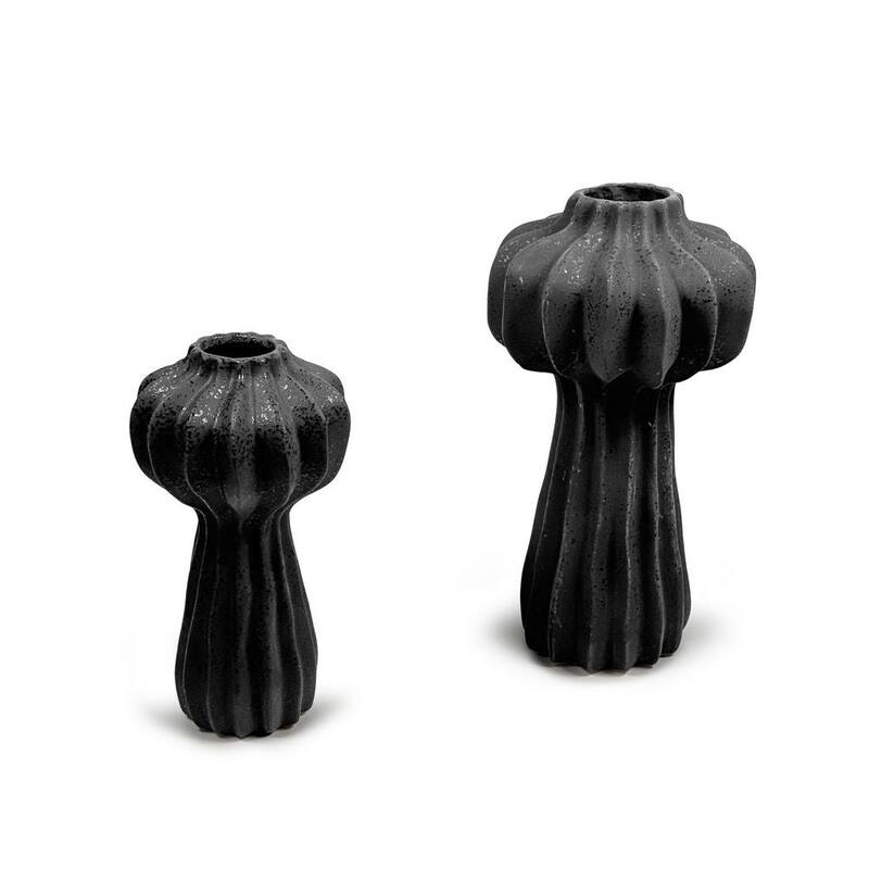 Aria Home Black Ceramic Cactus Inspired Vases Set of Two Modern Decor