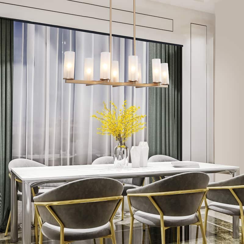 Glitter Modern Gold 8-Light 32.5-in Chandelier Island Lights with Frosted Glass - L32.5"x W11"x H 65"