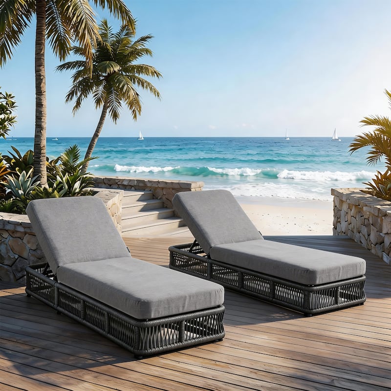 2-Piece Adjustable Backrest Outdoor Chaise Lounge Chair Patio Pool Lounger