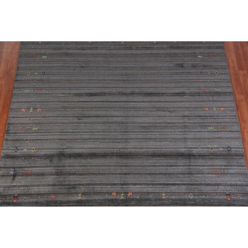 Hand Knotted Oriental 100% Wool Carpet Tribal Tribal Greys & Charcoal Gabbeh Area Rug - 8' 2'' X 8' 3''