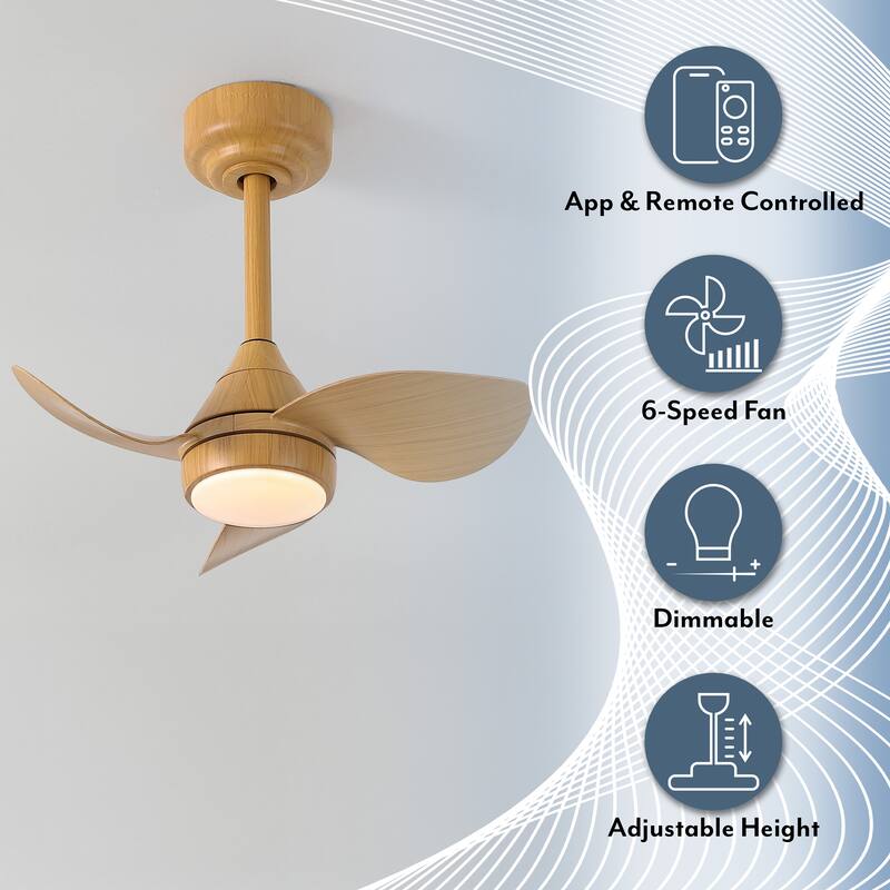22" Smart LED Ceiling Fan, 6-Speed, Dimmable, App & Remote Control