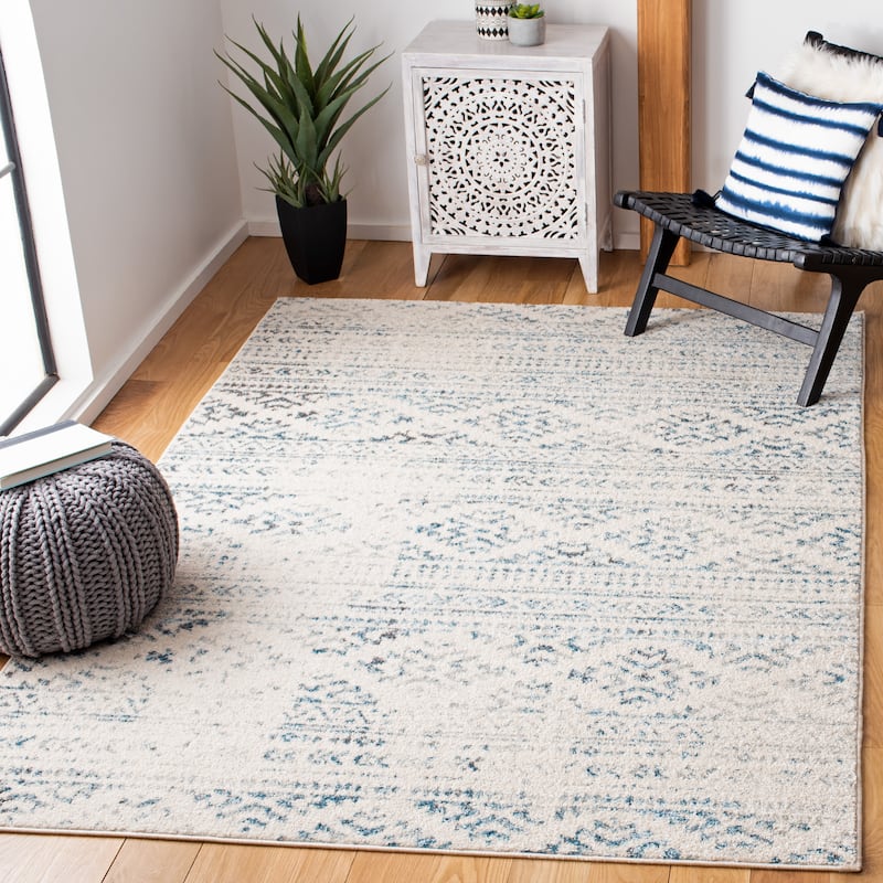 SAFAVIEH Tulum Vetuta Moroccan Boho Chic Area Rug - 5'3" x 7'6" - Ivory/Turquoise