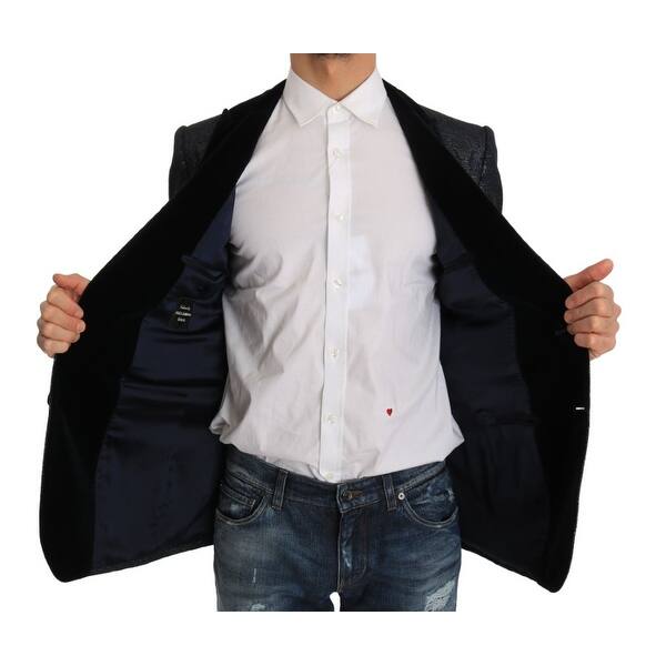 Shop Dolce Gabbana Blue Gold Slim Fit Brocade Blazer Men S