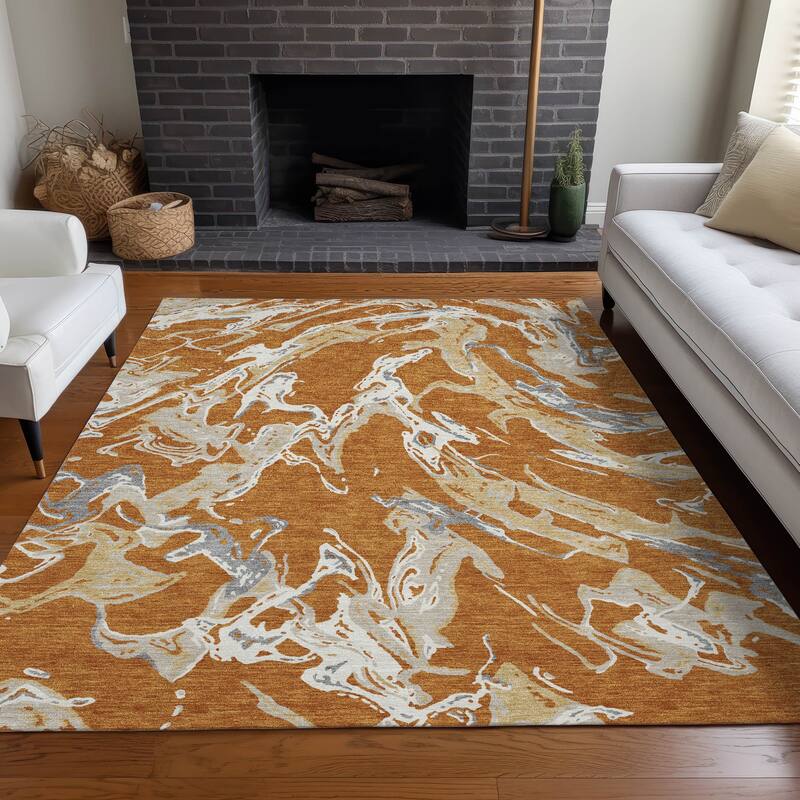 Machine Washable Indoor/ Outdoor Modern Wave Chantille Rug