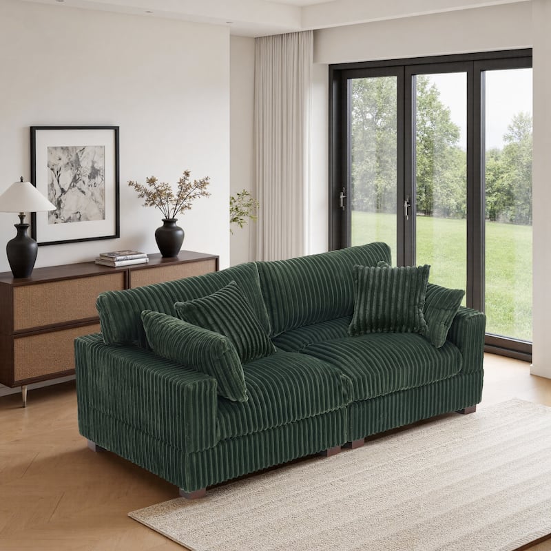 Cotton Flannel Sectional Sofa w/ Adjustable Headrests & Pillows