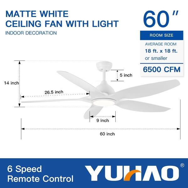 60 in. Integrated LED Indoor&Outdoor Matte White Ceiling Fan with Light Kit and Remote