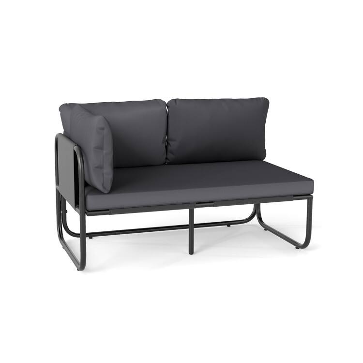 Grey-Black Metal Fabric Outdoor Loveseat with Cushions Patio Seating - 45.5" x 25.5" x 23.5"