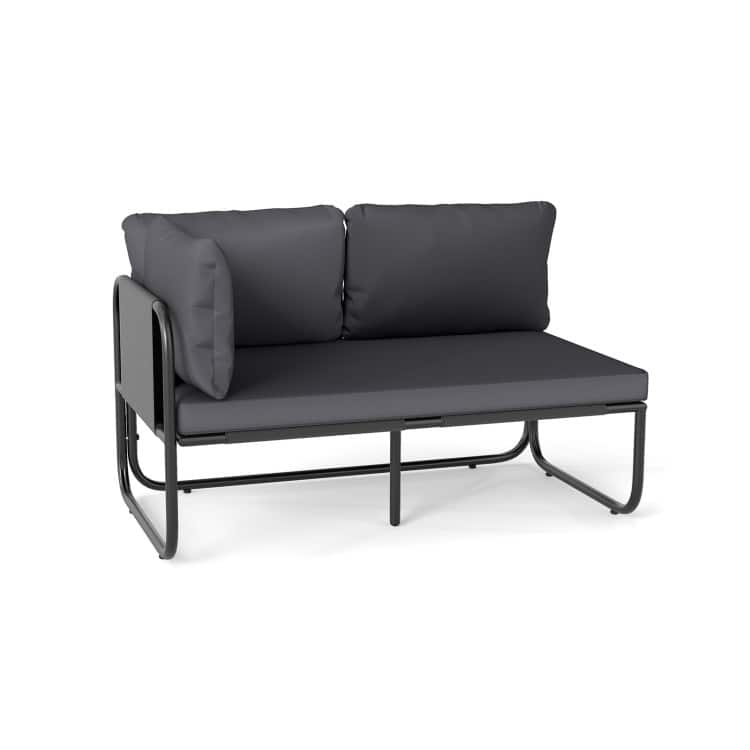 Grey-Black Metal Fabric Outdoor Loveseat with Cushions Patio Seating - 45.5" x 25.5" x 23.5"
