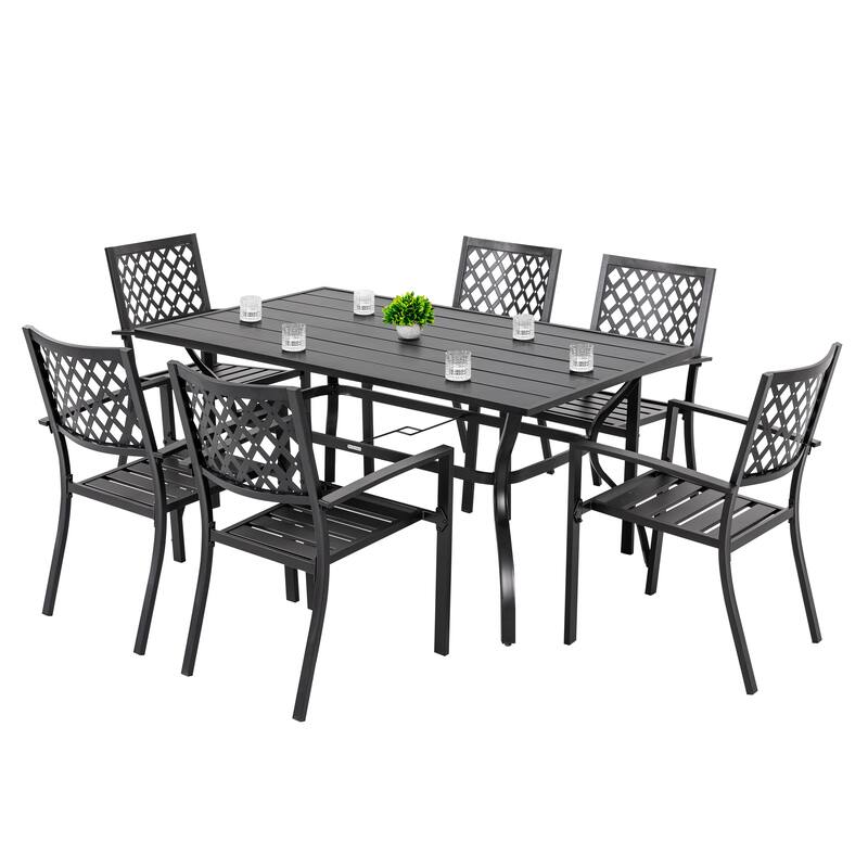 Outdoor 5-Piece Dining Set, Iron Finish, Black with Gold Speckles