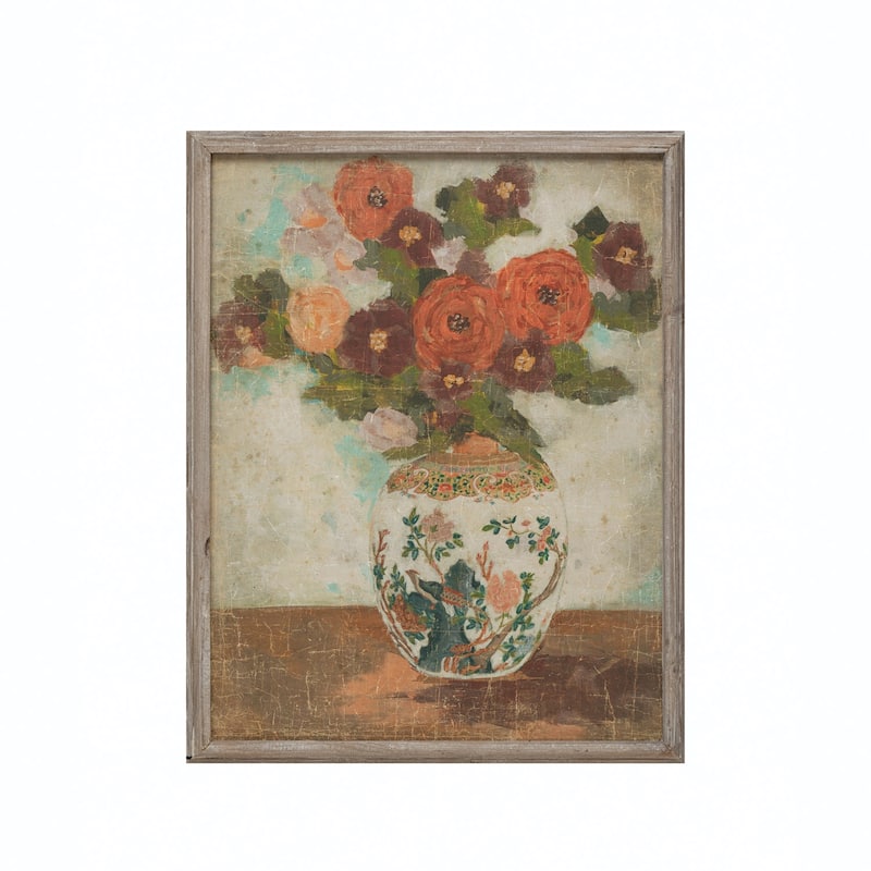 Wood Framed Wall Décor with Flowers in Vase - 21 x 28