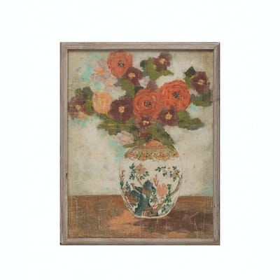 Wood Framed Wall Décor with Flowers in Vase