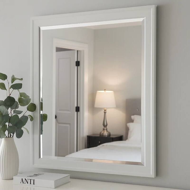 Modern Mirror with Rectangular Frame an Molded Details, White