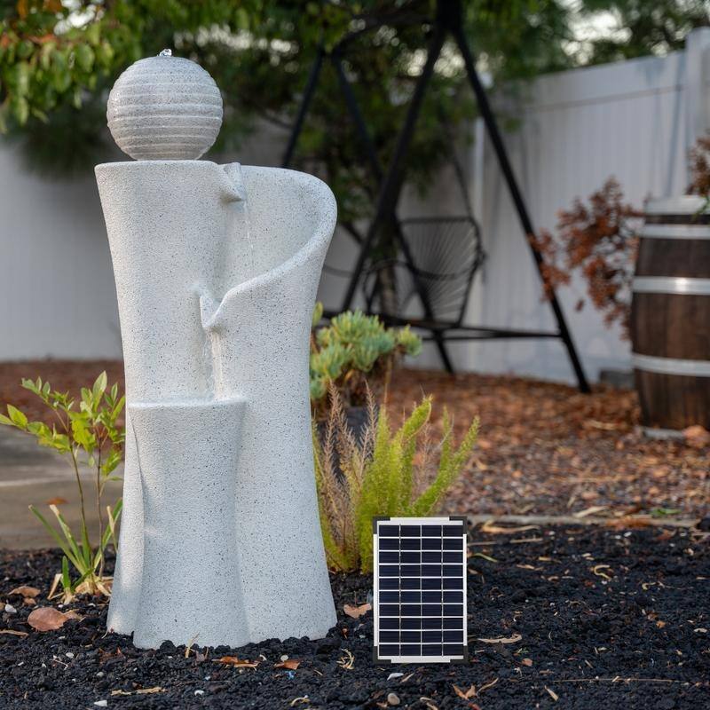 XBrand 41" Modern Sphere Curve Cascading Fountain, Resin - Off-White