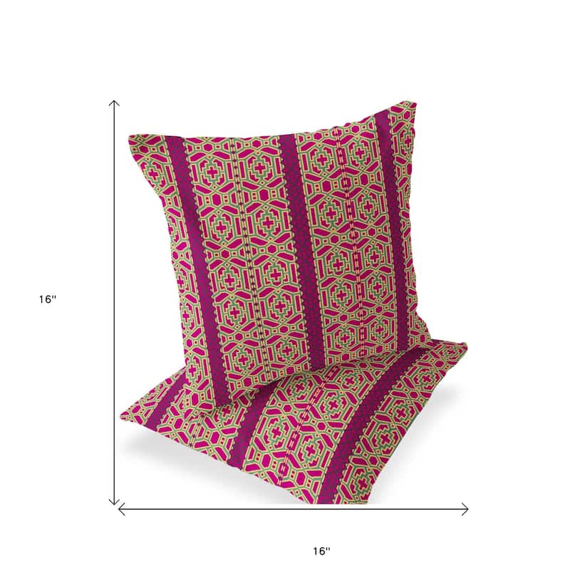 HomeRoots Set of Two 16" X 16" Pink and Green Blown Seam Striped Indoor Outdoor Throw Pillow - 16.00' X '16.00' X '5.00