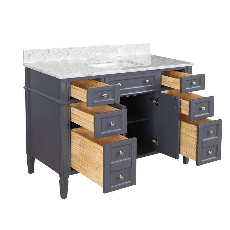 KitchenBathCollection Hailey 48" Bathroom Vanity with Carrara Marble Top