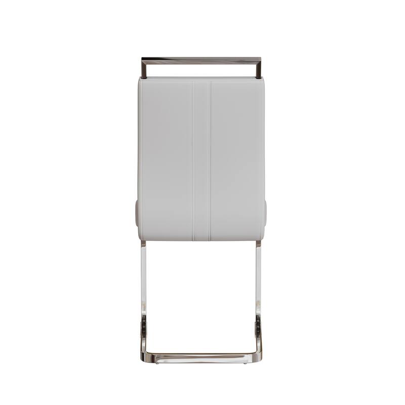 White Silver Leather Reception Chair Dining Chair with High Backrest, Side Chair Office Chair Lounge Chair with Metal Legs