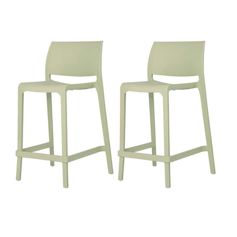 HomeRoots Set of Four 26" Green Heavy Duty Plastic Low Back Outdoor Counter Height Bar Chairs