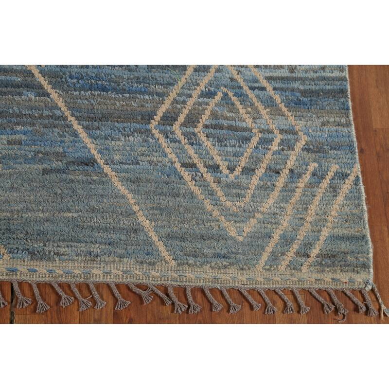 Moroccan Rug Hand-Knotted Blue Abstract Wool Carpet - 7'2"x 10'11"