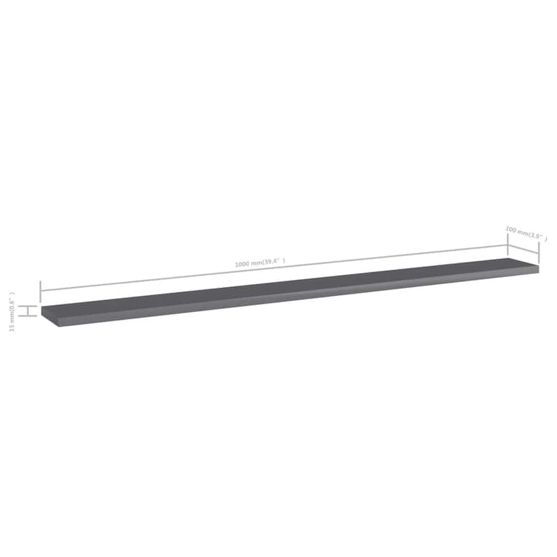 vidaXL Bookshelf Boards 4 pcs High Gloss Gray 39.4"x3.9"x0.6" Chipboard