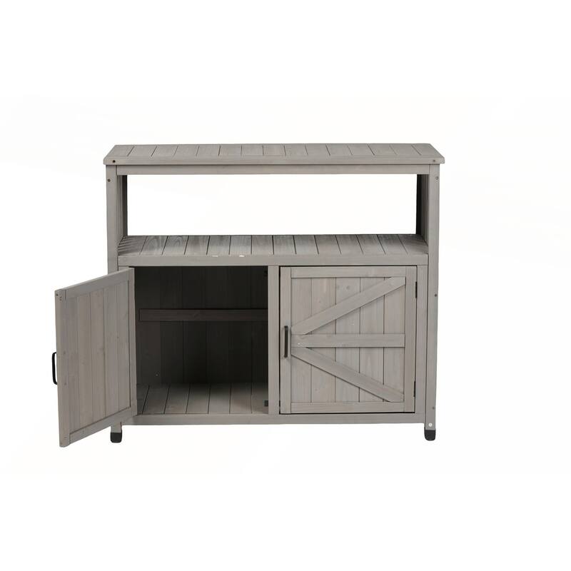 Wooden Patio Bar Table Set with Storage