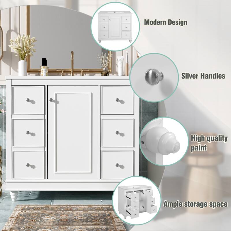 36" Modern Bathroom Vanity with Ceramic Sink - 4 Drawers & 1 Door, Adjustable Shelf - Solid Wood Frame & MDF for Bathroom