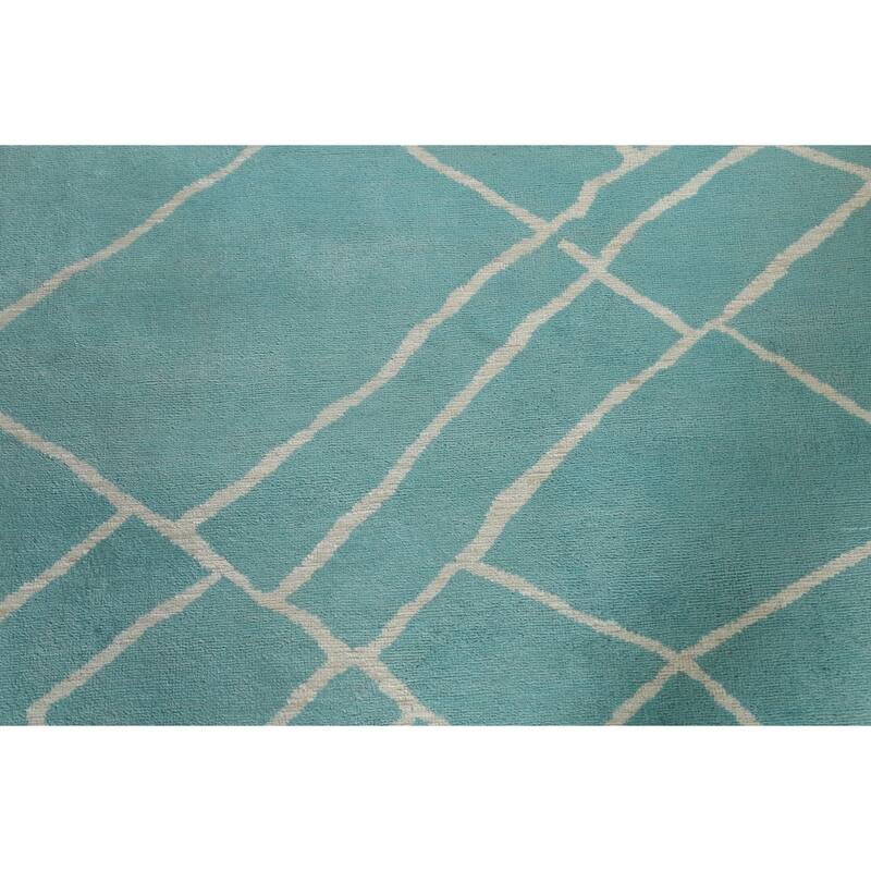 Modern Turquoise Moroccan Vegetable Dye Area Rug Handmade Wool Carpet - 7'9" x 9'10"