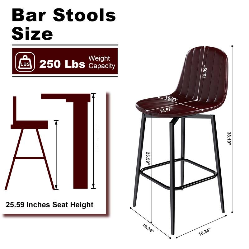 Modern Bar Stools with Swivel Mechanism, PU Padded Seats with Back Support & Metal Legs (Set of 2)