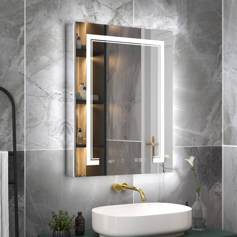 Modland Recessed Smart Mirror Cabinet 24-48x32" with Lights, Anti-Fog, Outlet & Magnifier - Adjustable Shelves