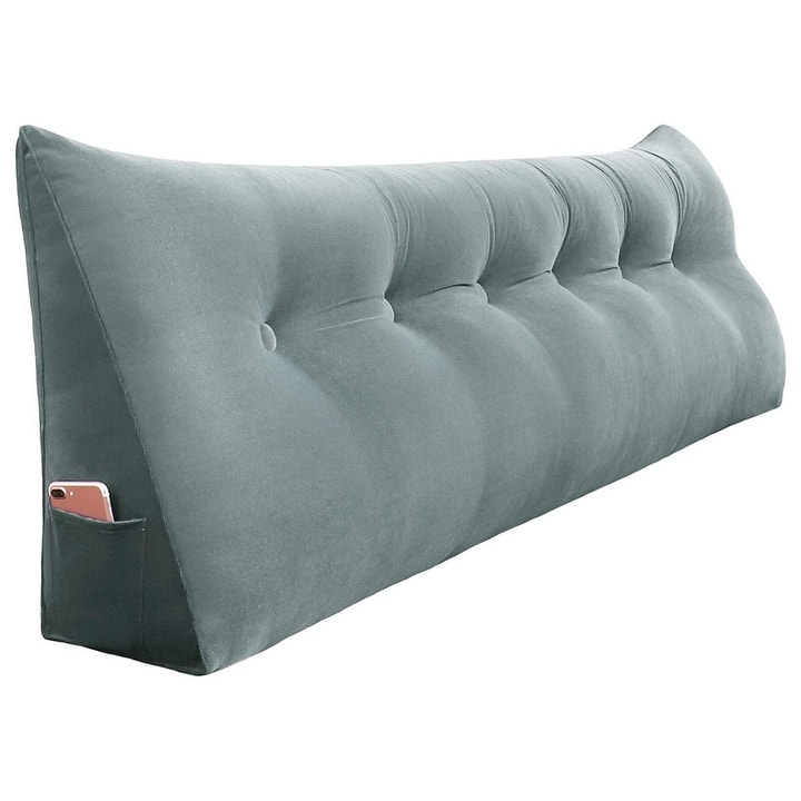 WOWMAX Bed Rest Wedge Bolster Headboard Back Support Pillow Velvet - Grey