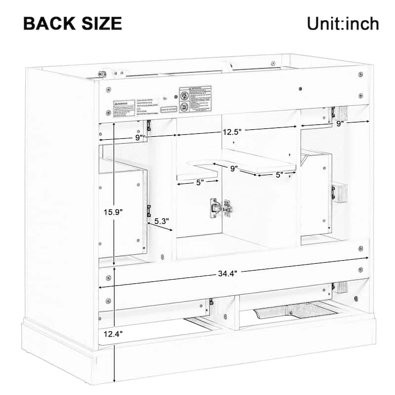 36" Bathroom Vanity with Sink Combo, 6 Drawers, Adjustable Shelf