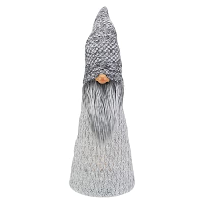 16" LED Lighted Gray Knit Gnome Christmas Figure