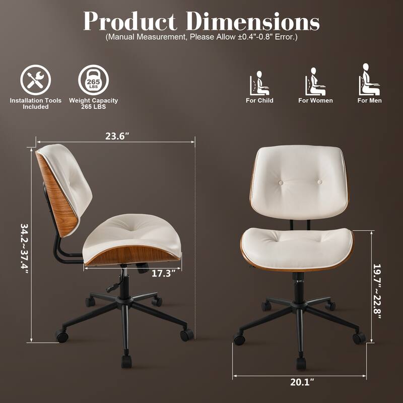 HOOOWOOO Modern Adjustable Ergonomic Swivel Office Chair with Curved Back Support