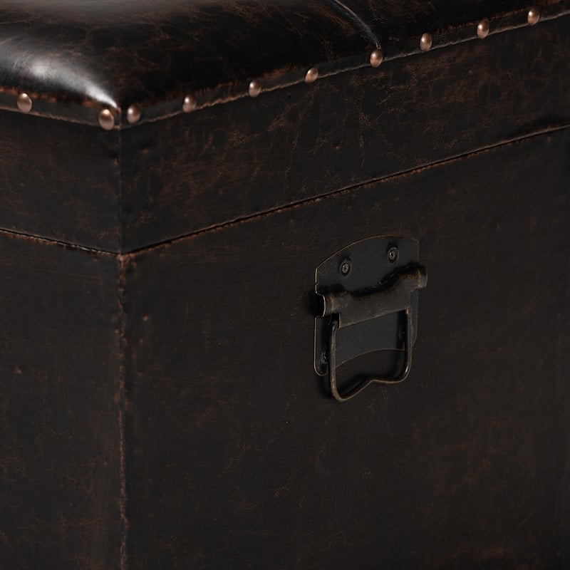 Janna Rustic and Faux Leather Upholstered Wood Storage Ottoman